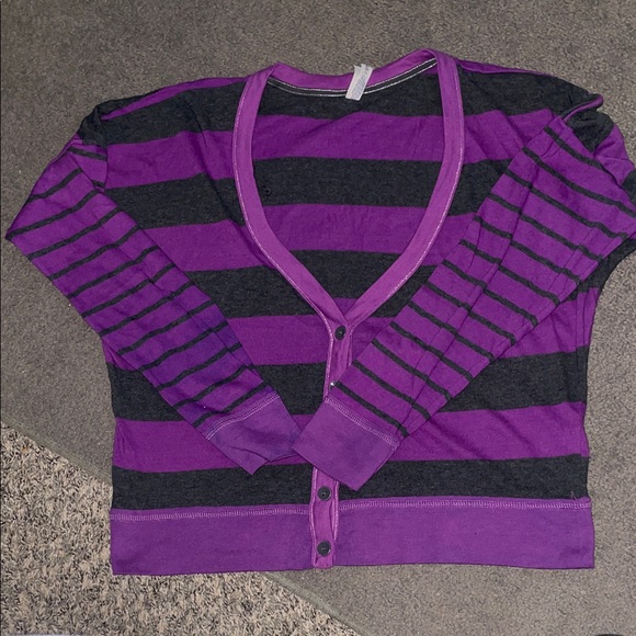 Aeropostale Sweaters - Aeropostale Purple and Black Striped Cardigan